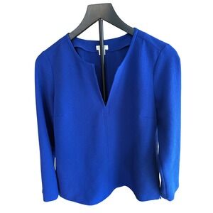 J Crew Royal Blue Textured V Neck Long Sleeve Top Women's Size S